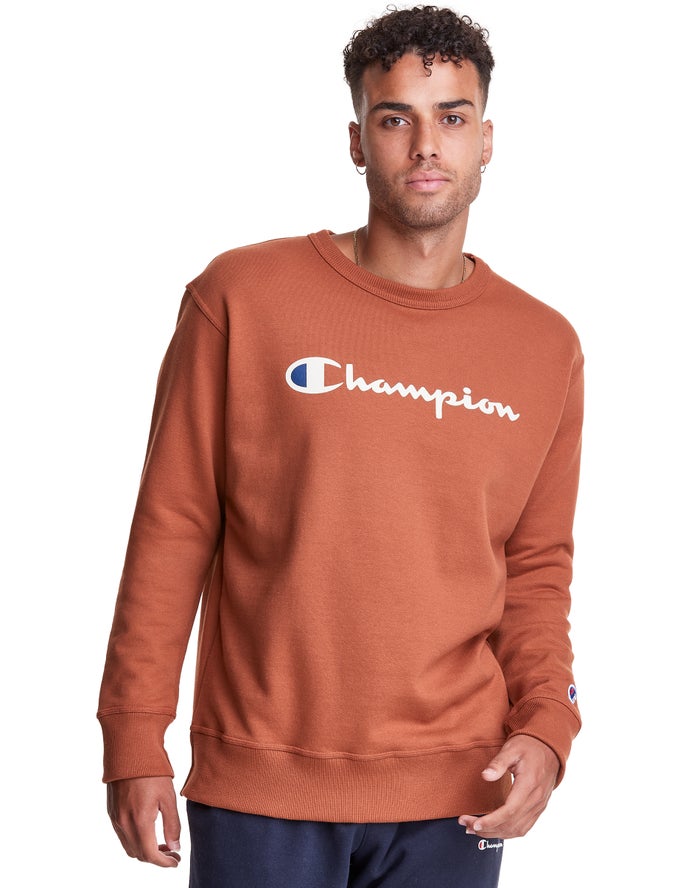 Champion Powerblend Fleece Crew Script Logo Sweatshirt Heren - Bruin - Belgie 7930PAJWD